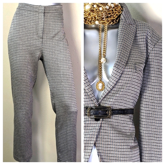 Theory Houndstooth Eco Knit Multicolor Two-Piece Feminine Earthtone PowerSuit - Picture 9 of 16